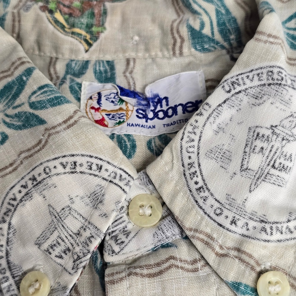Reyn Spooner Button Down Shirt Mens XL Cream UH Hawaii Rainbow Warriors Football - Picture 4 of 16